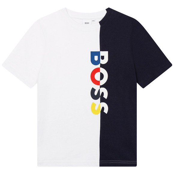 BOSS Boys White J25N38 Split Logo T Shirt main image