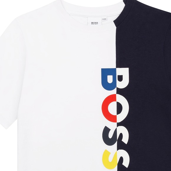 BOSS Boys White J25N38 Split Logo T Shirt main image