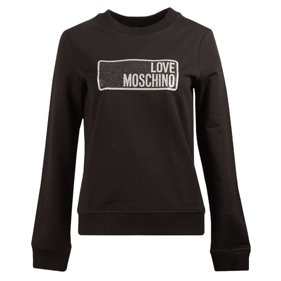 Love Moschino Womens Black Glitter Box Logo Sweatshirt #1
