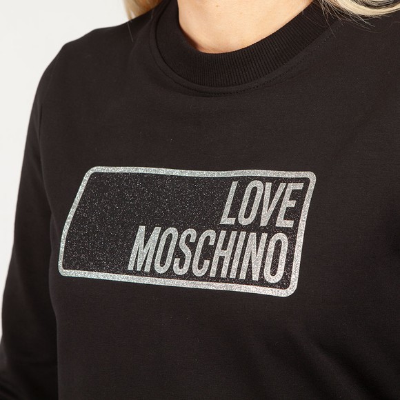 Love Moschino Womens Black Glitter Box Logo Sweatshirt #3