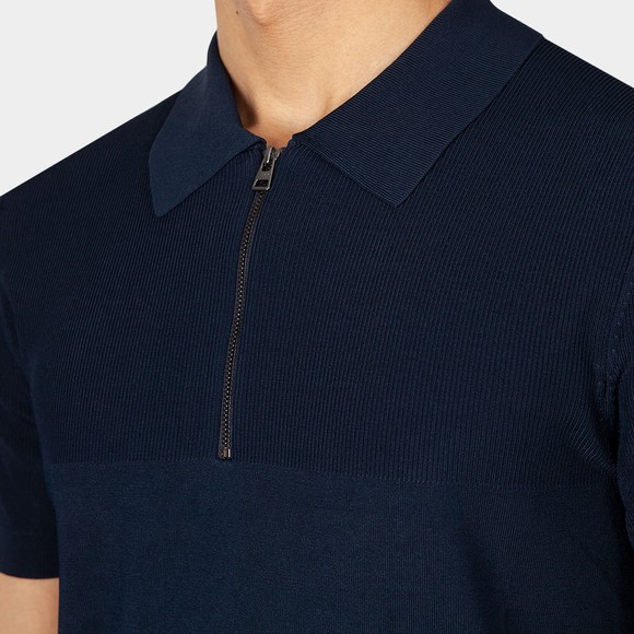 HUGO Mens Blue Sayfong Knitted Zip Short Sleeve Polo Shirt #3