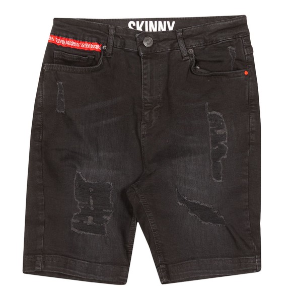 Eleven Degrees Mens Black Rip and Repair Skinny Denim Shorts main image