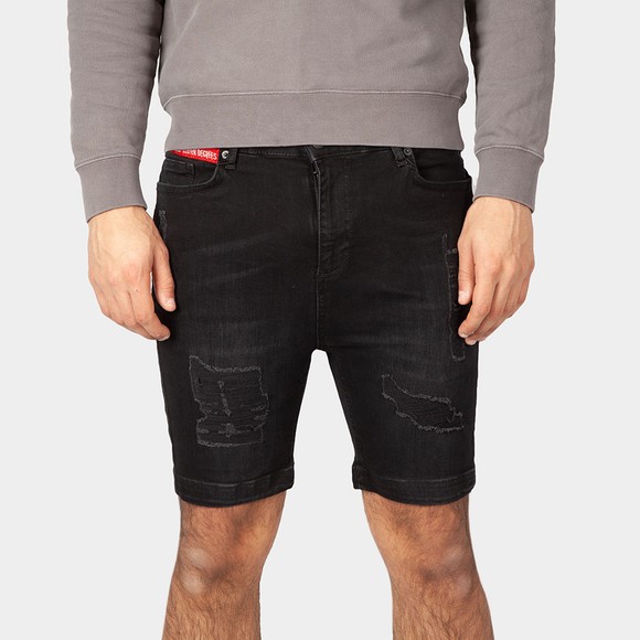 Eleven Degrees Mens Black Rip and Repair Skinny Denim Shorts main image