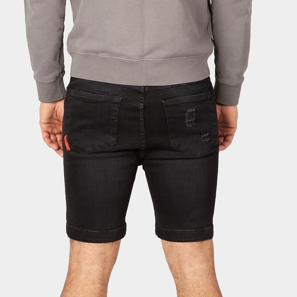 Eleven Degrees Mens Black Rip and Repair Skinny Denim Shorts main image