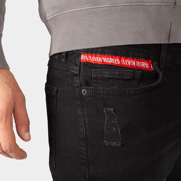 Eleven Degrees Mens Black Rip and Repair Skinny Denim Shorts main image