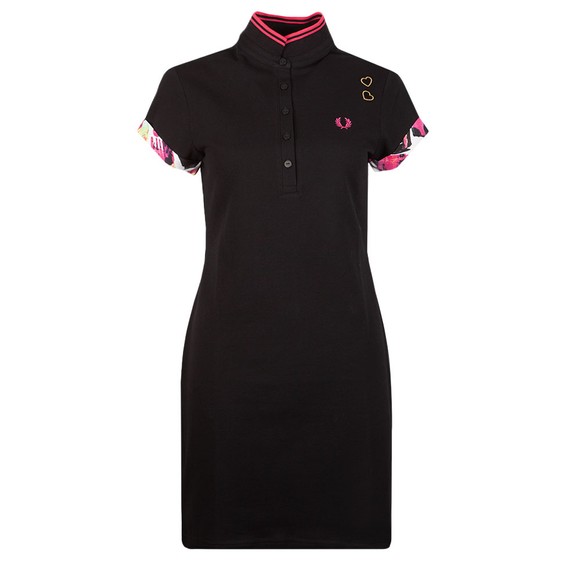 Fred Perry Womens Black Amy Winehouse Contrast Trim Pique Dress #1