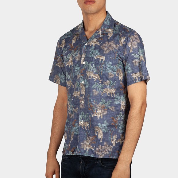 Hartford Mens Blue Slam 02 MC Tiger Print Short Sleeve Shirt  main image