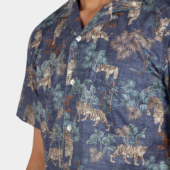 Hartford Mens Blue Slam 02 MC Tiger Print Short Sleeve Shirt  main image