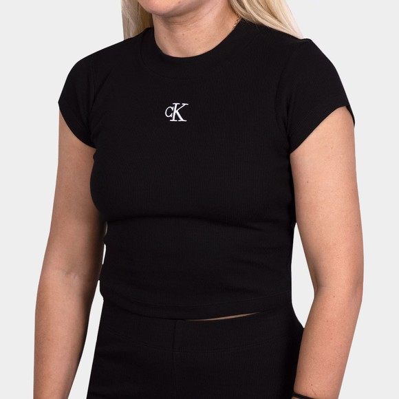 Calvin Klein Jeans Womens Black Ribbed Cropped Slim T-Shirt main image