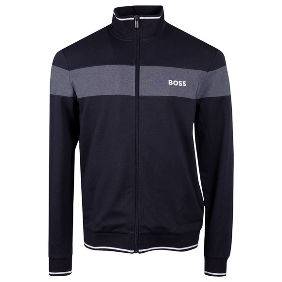 BOSS Bodywear Mens Blue Embroidered Logo Panel Full Zip Sweat #1