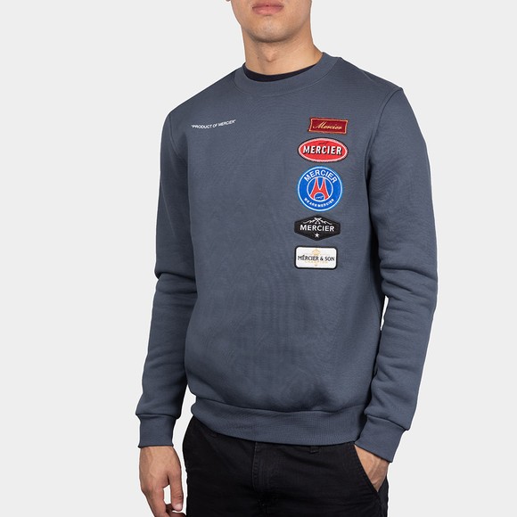 Mercier Mens Blue Hybrid Badge Crew Sweatshirt