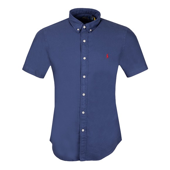Polo Ralph Lauren Mens Blue Slim Fit Garment Dyed Short Sleeve Oxford Shirt main image