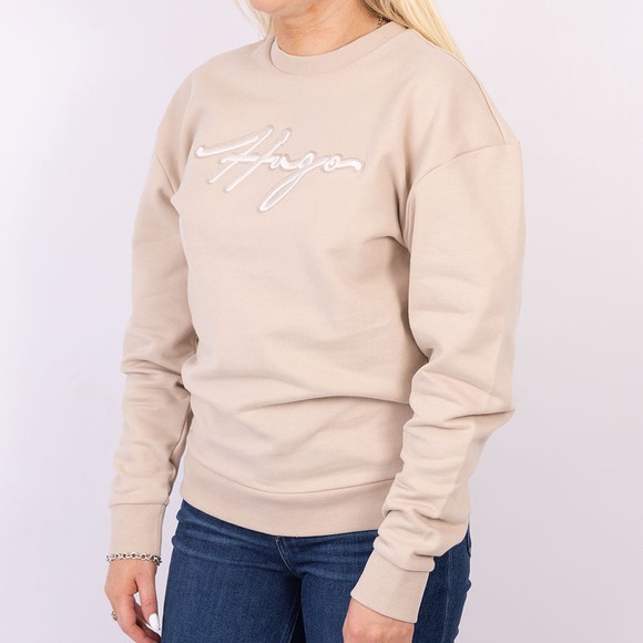 HUGO Womens Off-White Large Script Easy Crew Neck Sweatshirt #2