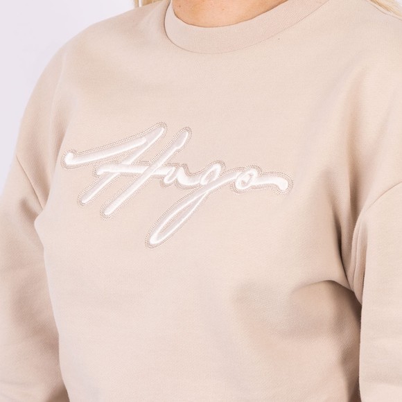 HUGO Womens Off-White Large Script Easy Crew Neck Sweatshirt #3