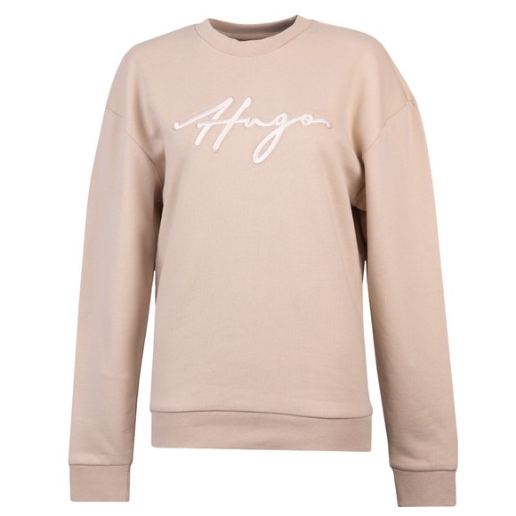HUGO Womens Off-White Large Script Easy Crew Neck Sweatshirt #1