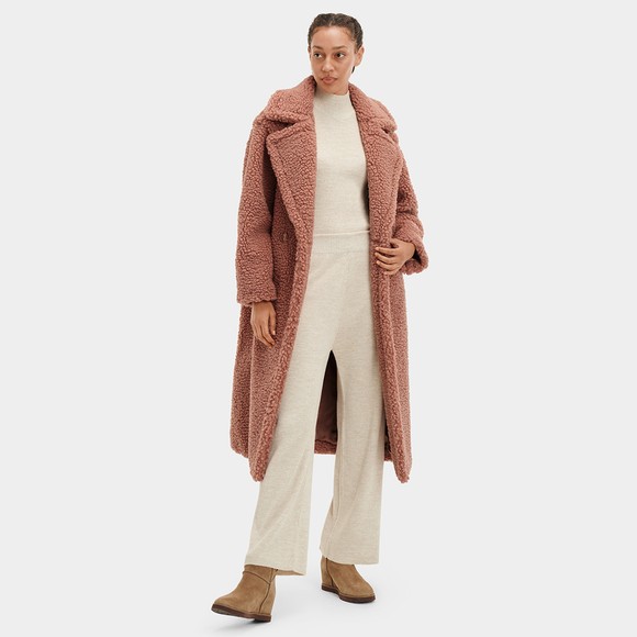 Ugg Womens Pink Gertrude Long Teddy Coat #1