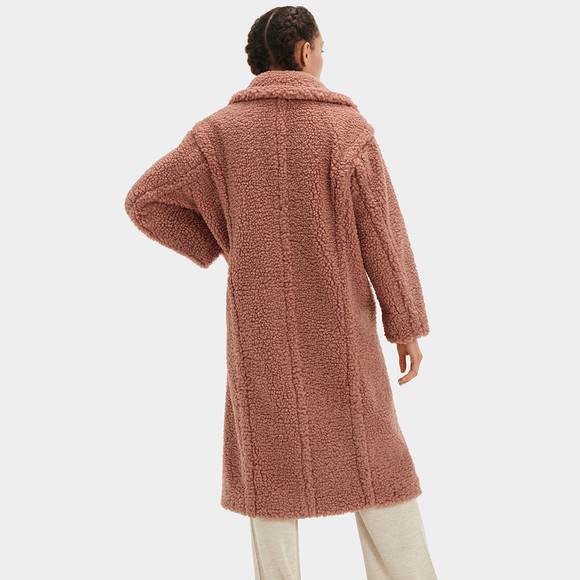 Ugg Womens Pink Gertrude Long Teddy Coat #4