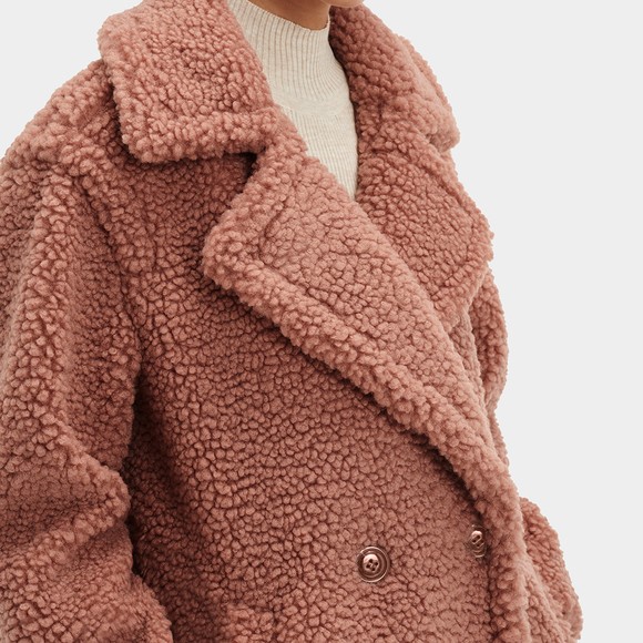 Ugg Womens Pink Gertrude Long Teddy Coat #5