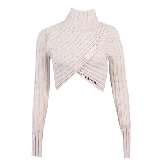 Calvin Klein Jeans Womens Beige Wrap High Neck Jumper #1