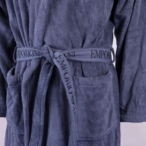 Emporio Armani Mens Blue Embroidered Logo Bathrobe main image
