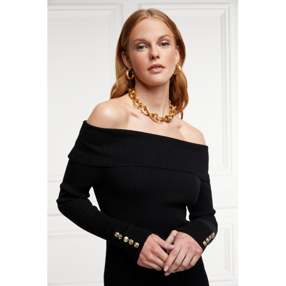 Holland Cooper Womens Black Bardot Midi Dress #3