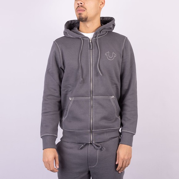 True Religion Mens Grey Big T Zip Up Hoodie main image