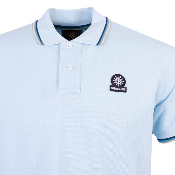 Sandbanks Mens Blue Tipped Badge Logo Polo Shirt main image