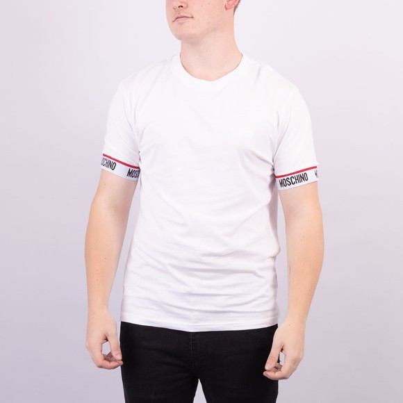 Moschino Mens White Chest Logo Tape Cuff T Shirt #2