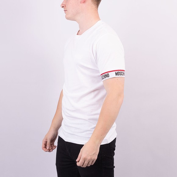 Moschino Mens White Chest Logo Tape Cuff T Shirt #3