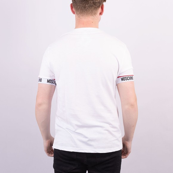 Moschino Mens White Chest Logo Tape Cuff T Shirt #4