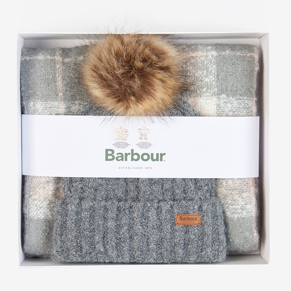 Barbour Lifestyle Womens Grey Saltburn Beanie & Tartan Scarf Set main image