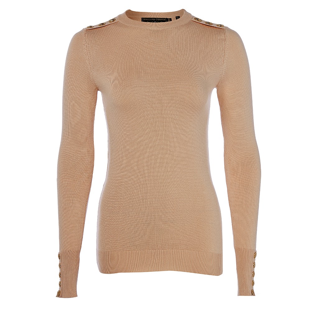 Buttoned Knit Crew Neck Jumper