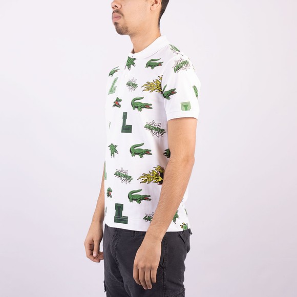 Lacoste Mens White Holiday Crocodile Print Polo Shirt #3