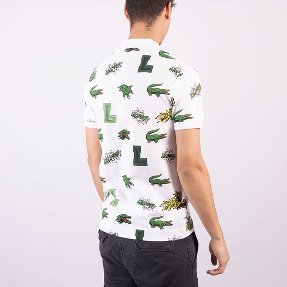 Lacoste Mens White Holiday Crocodile Print Polo Shirt #4