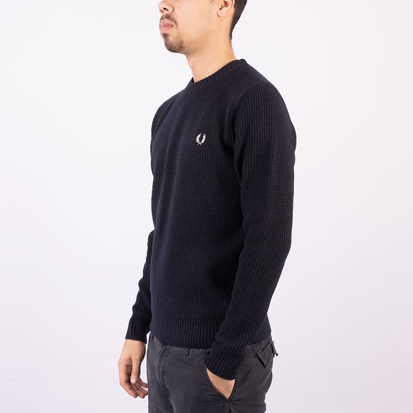 Fred Perry Mens Blue Textured Lambswool Jumper #3