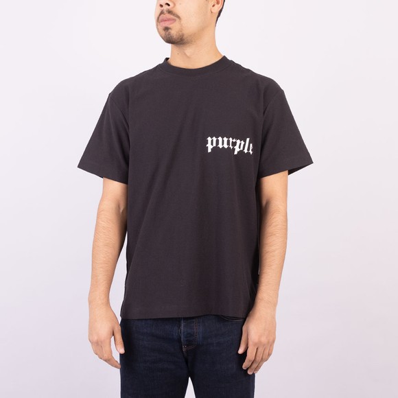 Purple Brand Mens Black Textured Jersey Gothic Wordmark T Shirt #2