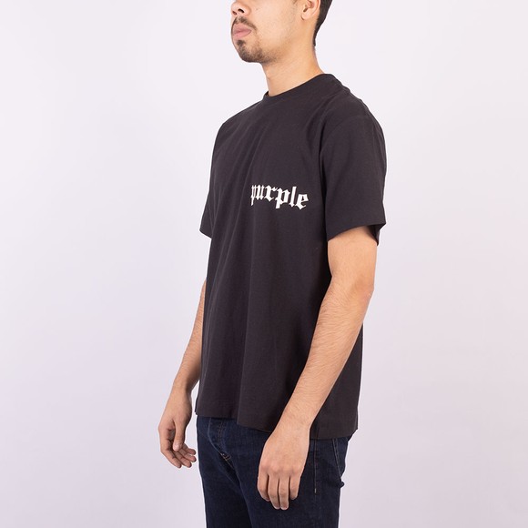 Purple Brand Mens Black Textured Jersey Gothic Wordmark T Shirt #3