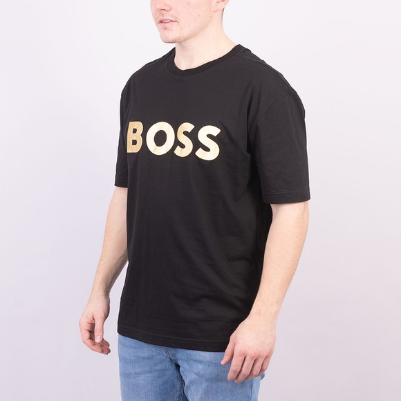 BOSS Mens Black Athleisure Tee 1 Gold Logo T Shirt #3