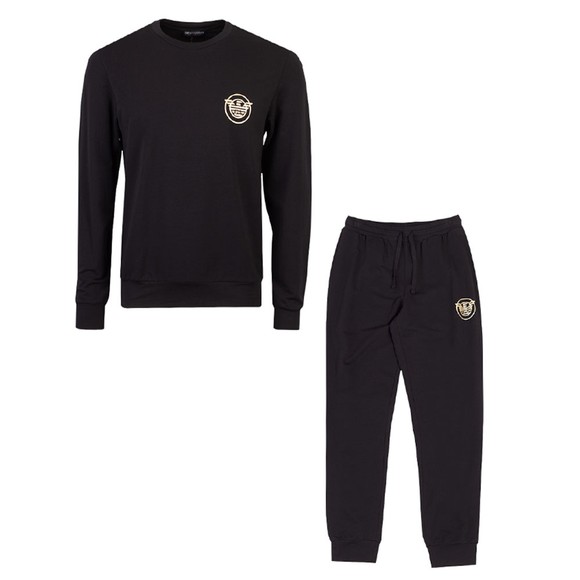 Emporio Armani Mens Black Gold Circle Logo Lounge Tracksuit main image