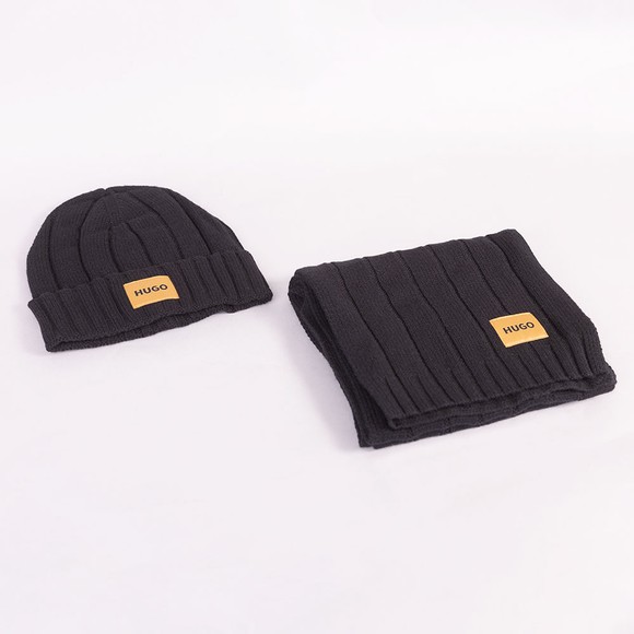 HUGO Mens Black Zanton Hat & Scarf Set #2