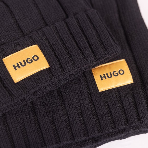 HUGO Mens Black Zanton Hat & Scarf Set #3
