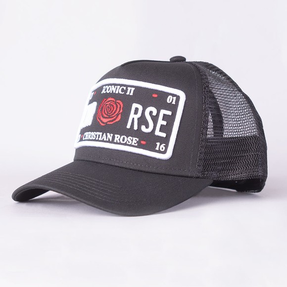 Christian Rose Mens Black Iconic Red Rose Plate Cap #2