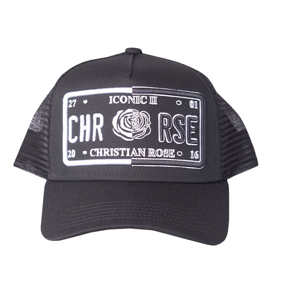 Christian Rose Mens Black Iconic 50/50 Plate Cap