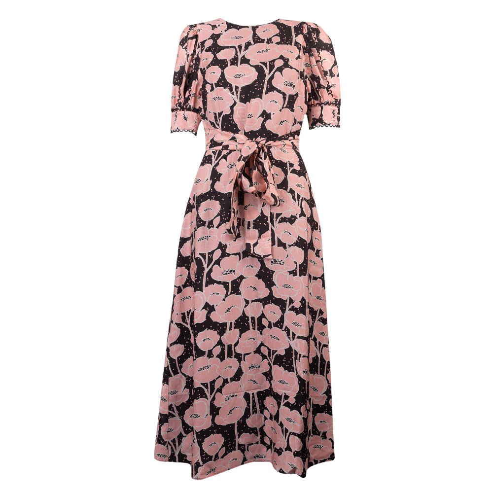White Stuff Women's Floral Linen Tea Dress – Black/Grey/Ivy – Cap Sleeve, Midi Length, Sizes 8/10/14