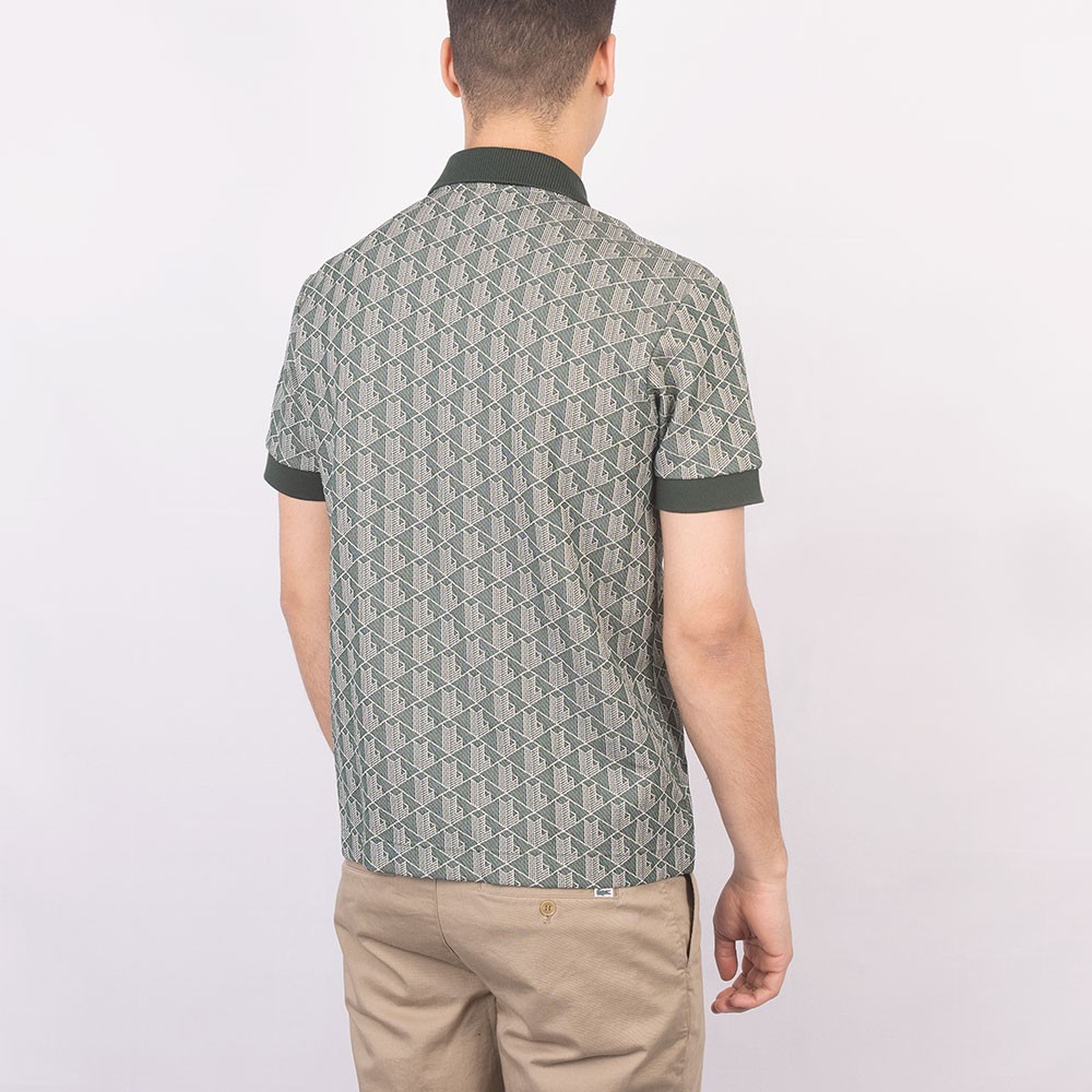 Lacoste Monogram Print Contrast Collar Polo Shirt Oxygen Clothing