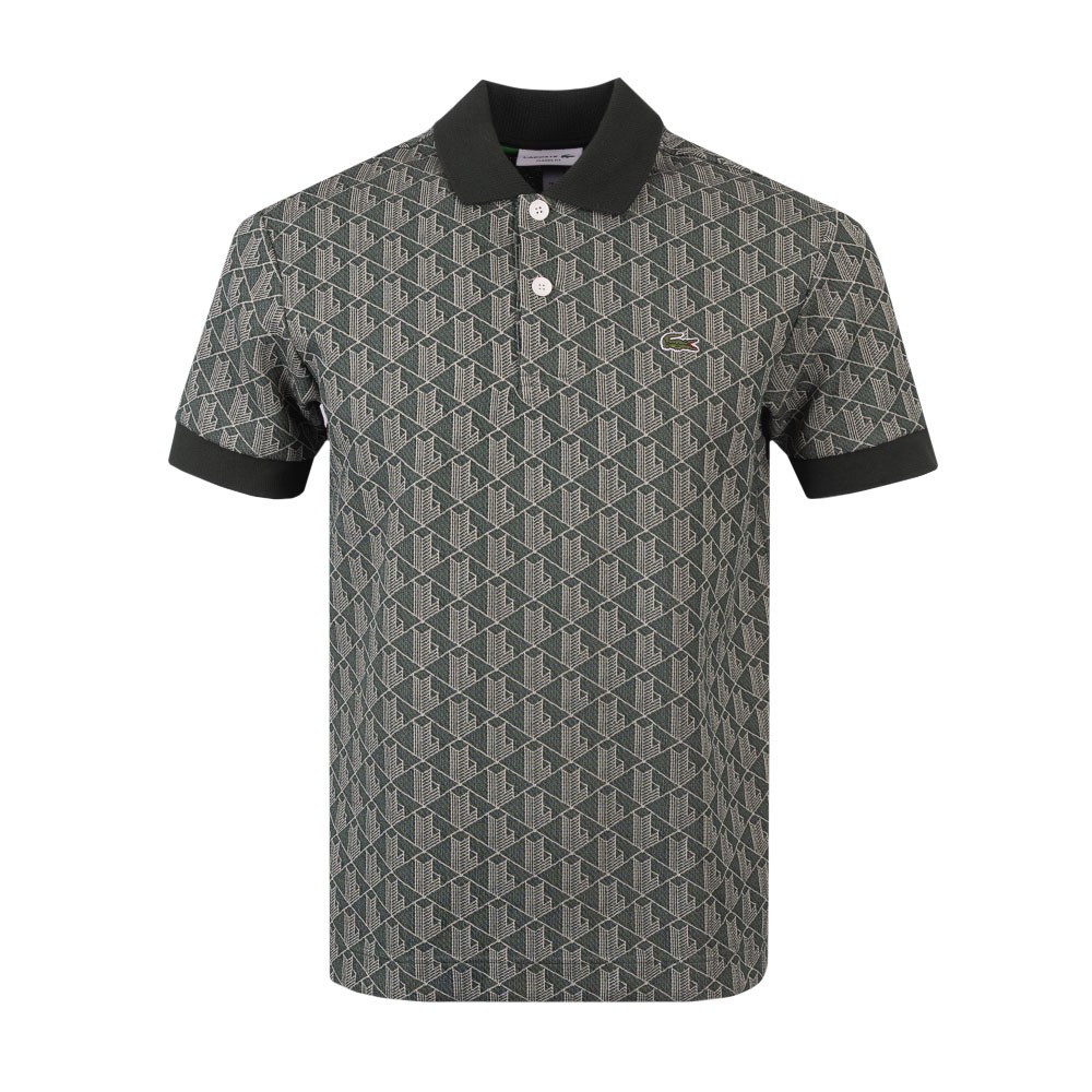 Lacoste Monogram Print Contrast Collar Polo Shirt Oxygen Clothing