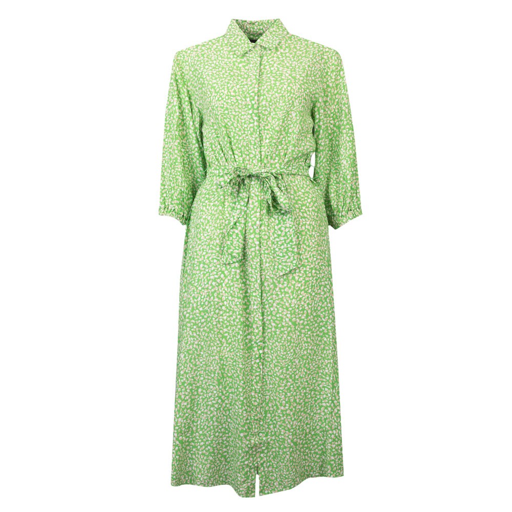 green emerald velvet dress Floral Printed Short Sleeve Shirt Dress Khaki Green/White main image 0
