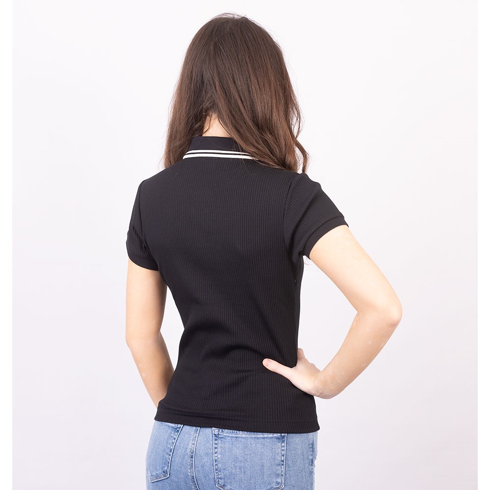 トップス FRED PERRY Ribbed Polo Shirt Metallic Rib Knit Polo Shirt - Ecru | Amy Winehouse Foundation