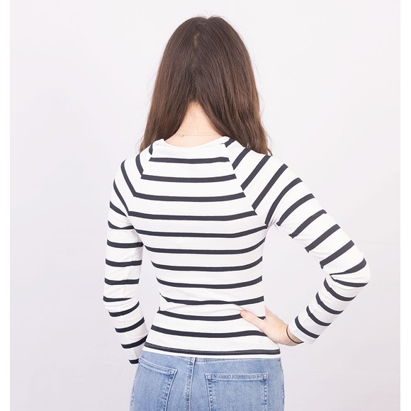French Connection Womens White Rallie Stripe Long Sleeve Square Neck T Shirt #3