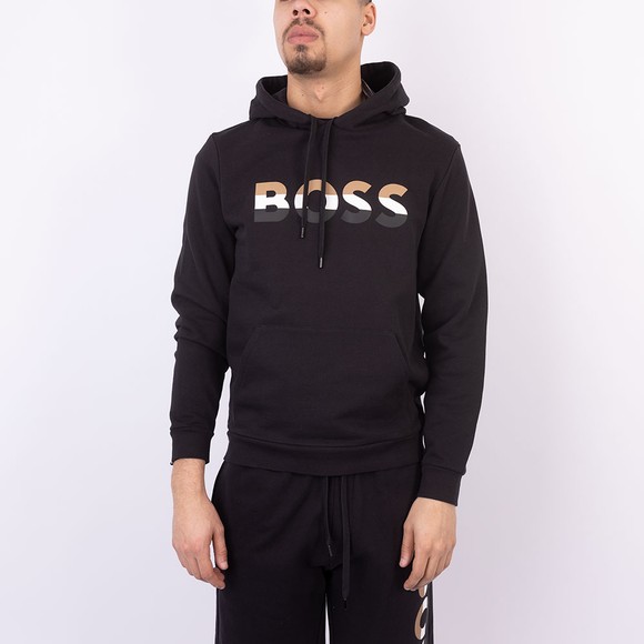 BOSS Bodywear Mens Black Iconic Tri Colour Logo Hoody main image
